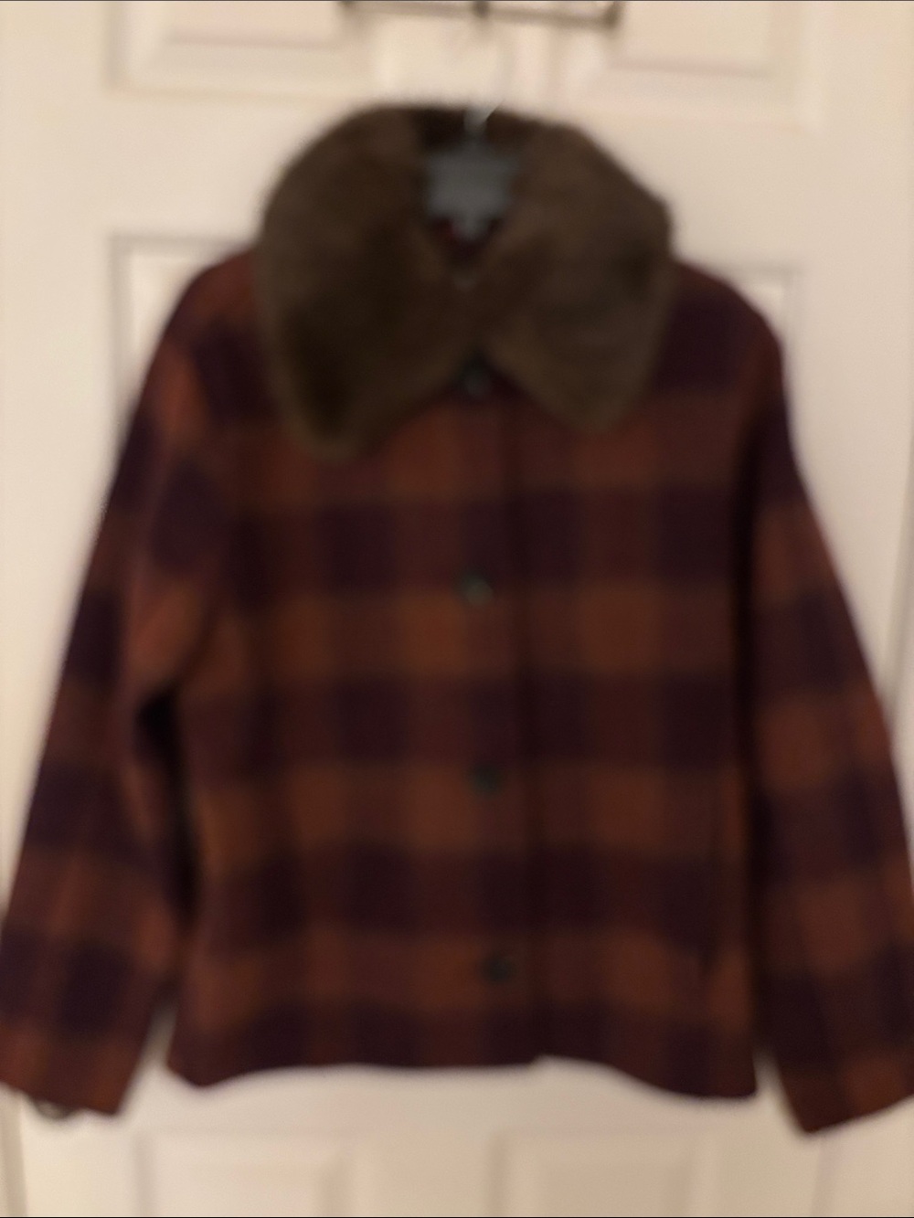 Avec Les Filles Brown Plaid Pea Coat with Faux Fur Detachable Collar